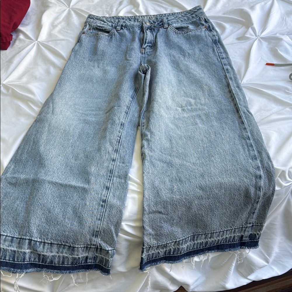 Rewash Light Blue Cropped Wide Leg Jeans
